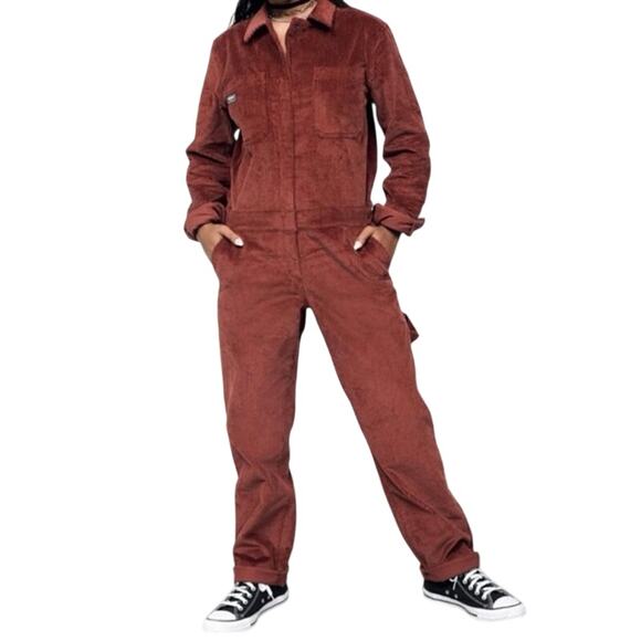 WILDFANG The Essential Corduroy Long Sleeve Coverall Cinnamon Rust XL Tall NWOT - Picture 1 of 9